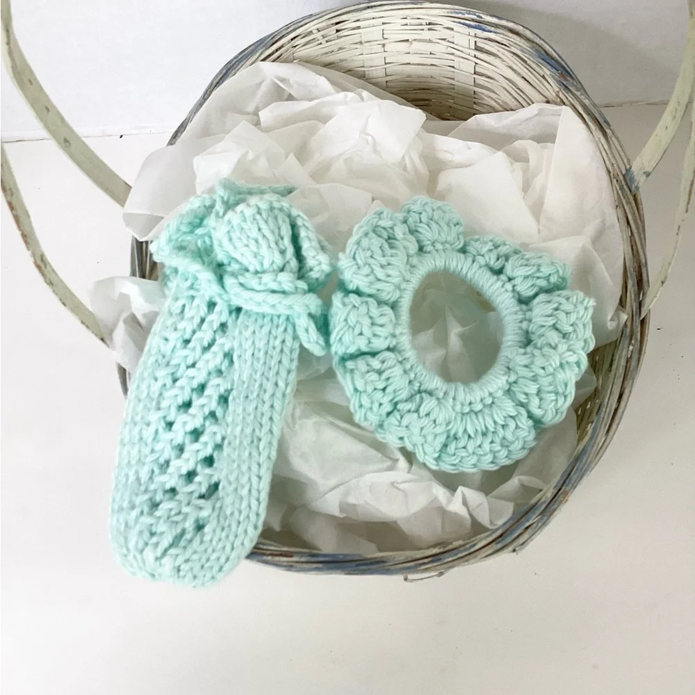 Hand Crafted Soap Saver Bag Hair Scrunchy Bath Essential Cotton Mint Green